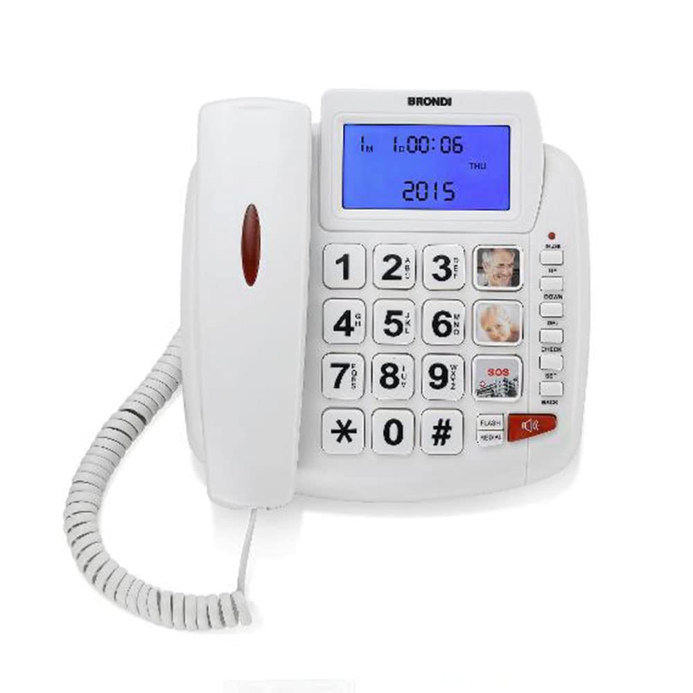 Brondi Bravo 90 LCD Telefono Fisso con tasti grandi, Bianco